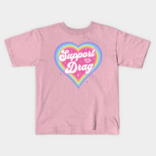 Support Drag Retro Rainbow Heart LGBTQ Kawaii Cute Gay Pride Kids T-Shirt